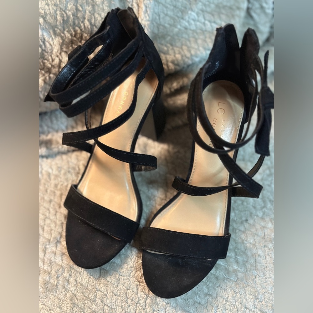 LC Lauren Conrad Women's Black Strappy Heels Size 9 EUC
